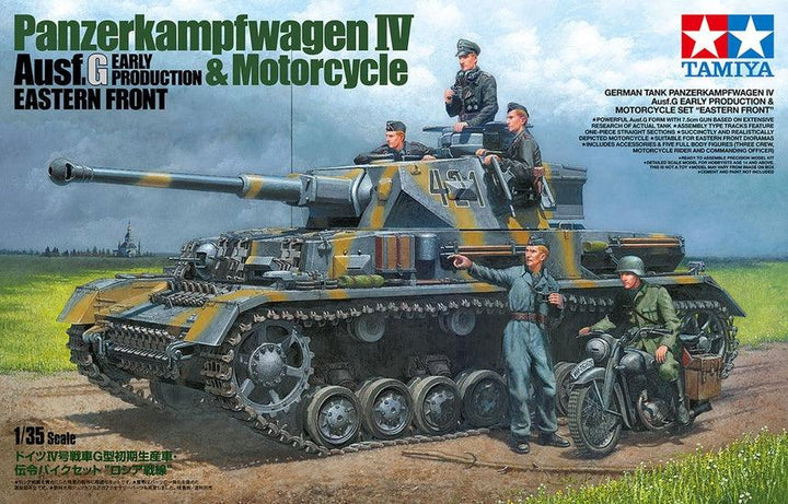 Tamiya 25209 Panzerkampfwagen IV Ausf G. Early Production & Motorcycle 1/35 Model Kit - A-Z Toy Hobby