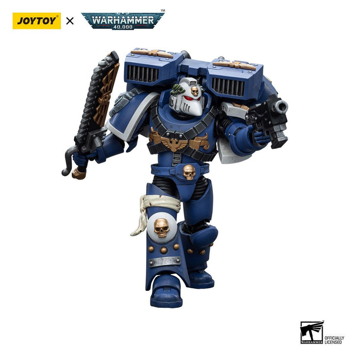 Joy Toy Warhammer 40K Ultramarines Vanguard Veteran with Chainsword and Bolt Pistol 1/18 Action Figure - A-Z Toy Hobby