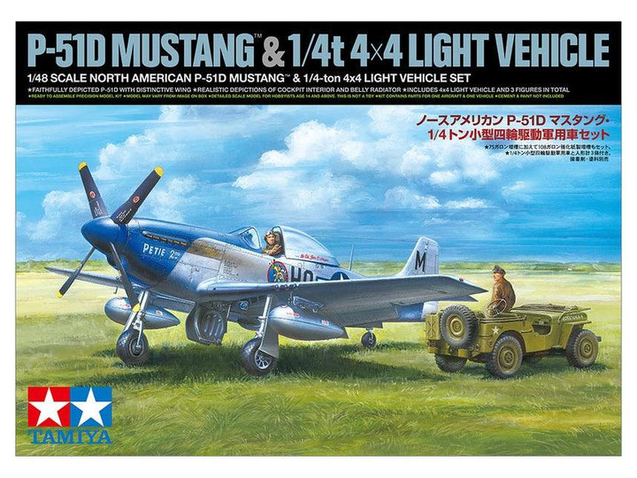 Tamiya 25205 US NA P-51D Mustang With 1/4 4x4 Light Vehicle 1/48 Model Kit - A-Z Toy Hobby