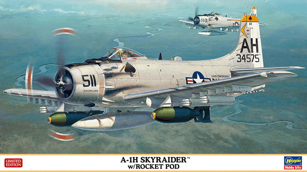 Hasegawa 02466 A-1H Skyraider w/ Rocket Pod 1/72 Model Kit - A-Z Toy Hobby