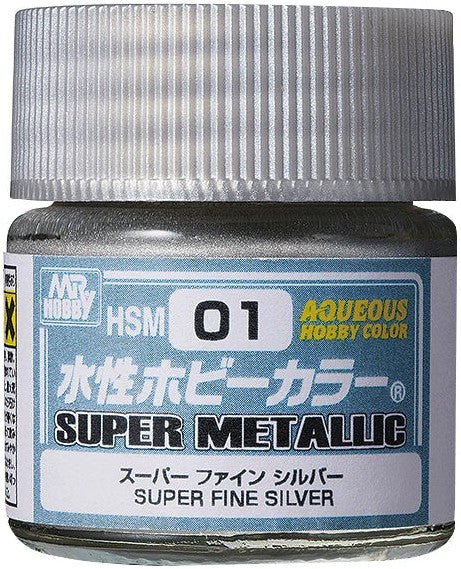 Mr. Hobby HSM01 Aqueous Super Metallic Super Fine Silver Paint 10ml