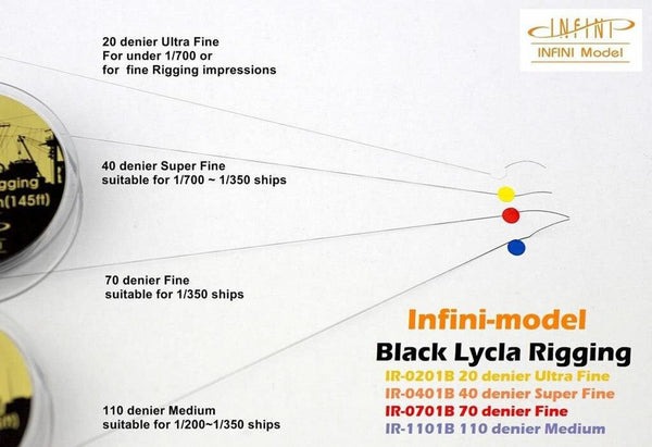 Infini Model Black Lycra Ship Rigging Super Fine 40 Denier 145Ft. IR-0401B - A-Z Toy Hobby
