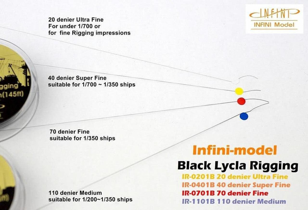 Infini Model Black Lycra Ship Rigging Fine 70 Denier 145Ft. IR-0701B ...