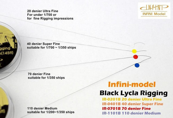 Infini Model Black Lycra Ship Rigging Medium 110 Denier 145Ft. IR-1101B - A-Z Toy Hobby