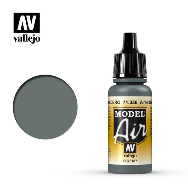 Vallejo 71336 Model Air A-14 Steel Gray Acrylic Paint 17ml - A-Z Toy Hobby