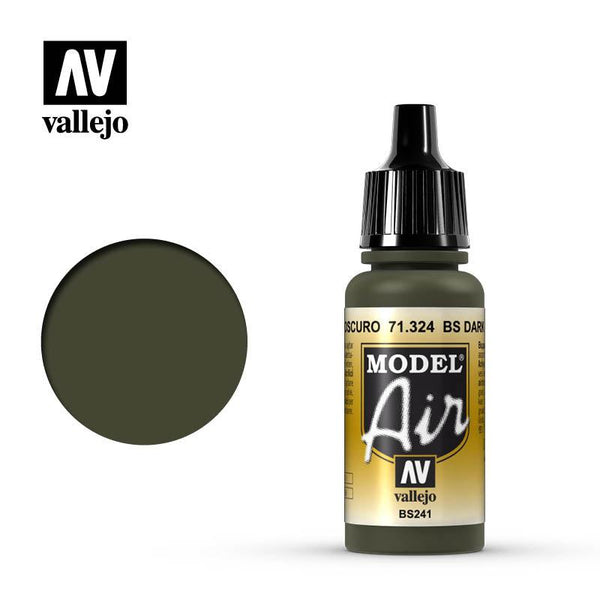 Vallejo 71324 Model Air BS Dark Green Acrylic Paint 17ml - A-Z Toy Hobby