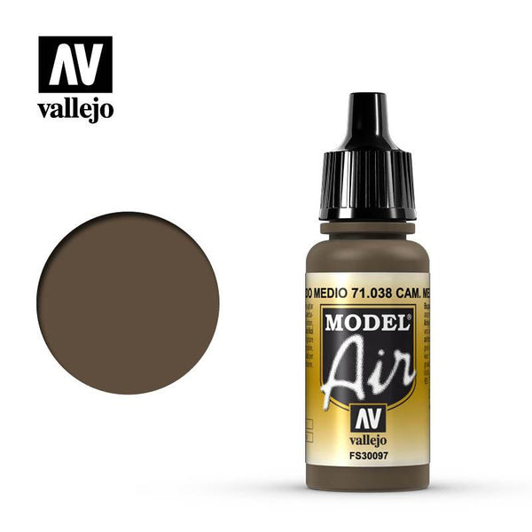 Vallejo 71038 Model Air Camouflage Medium Brown Acrylic Paint 17ml - A-Z Toy Hobby