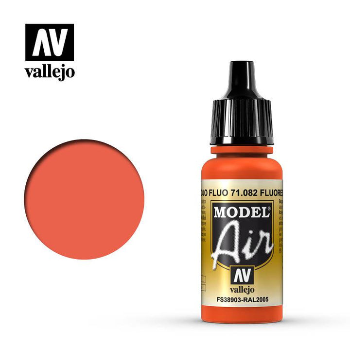 Vallejo 71082 Model Air Fluorescent Red Acrylic Paint 17ml - A-Z Toy Hobby