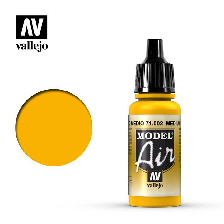 Vallejo 71002 Model Air Medium Yellow Acrylic Paint 17ml - A-Z Toy Hobby