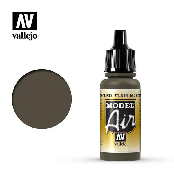 Vallejo 71316 Model Air Num. 41 Dark Olive Drab Acrylic Paint 17ml - A-Z Toy Hobby