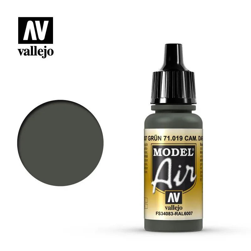 Vallejo 71019 Model Air Camouflage Dark Green Acrylic Paint 17ml - A-Z Toy Hobby