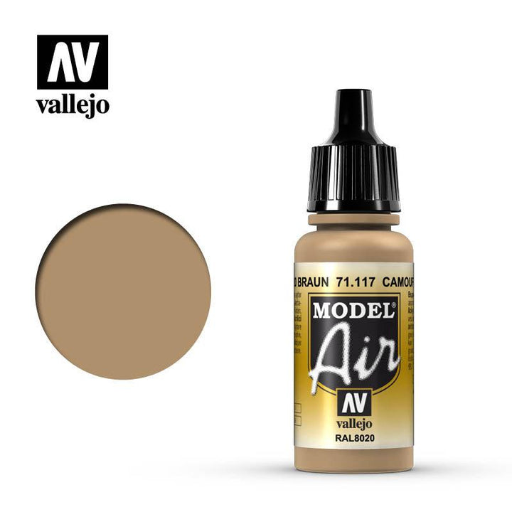 Vallejo 71117 Model Air Camouflage Brown Acrylic Paint 17ml - A-Z Toy Hobby