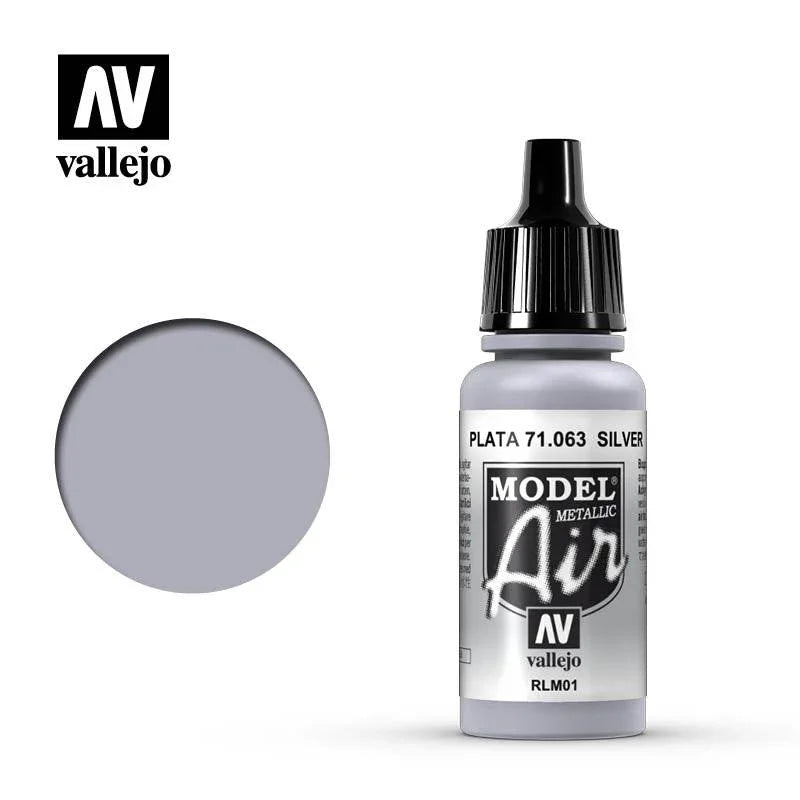 Vallejo 71063 Model Air Silver RLM01 (Metallic) Acrylic Paint 17ml - A-Z Toy Hobby