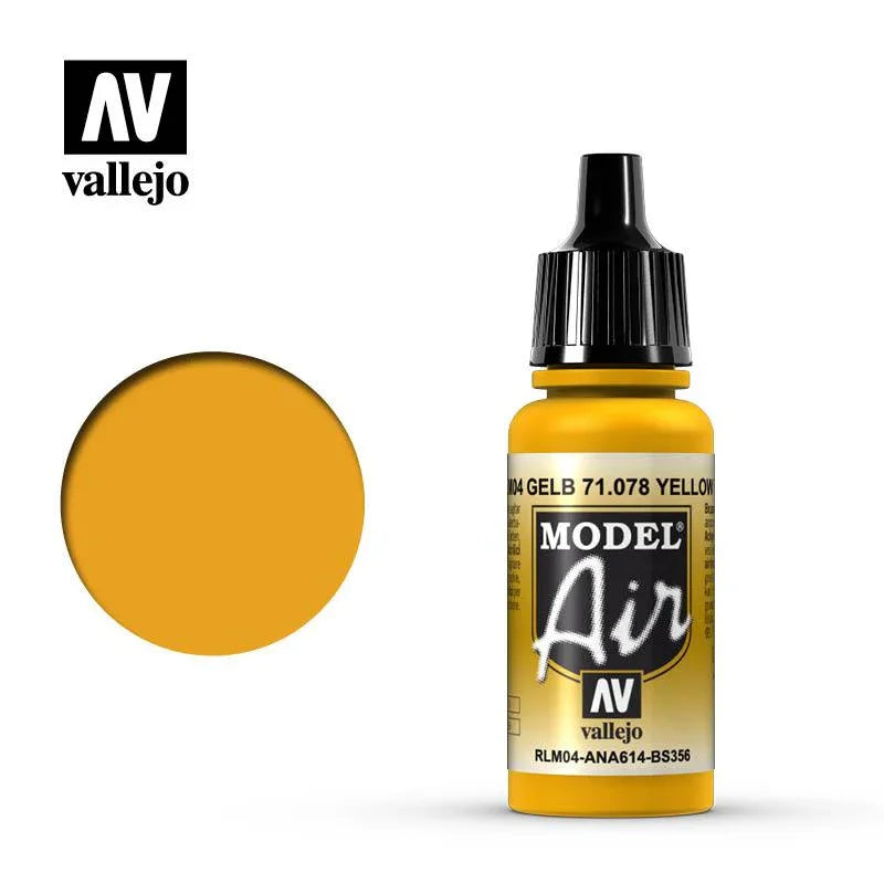 Vallejo 71078 Model Air Yellow RLM04 Acrylic Paint 17ml - A-Z Toy Hobby