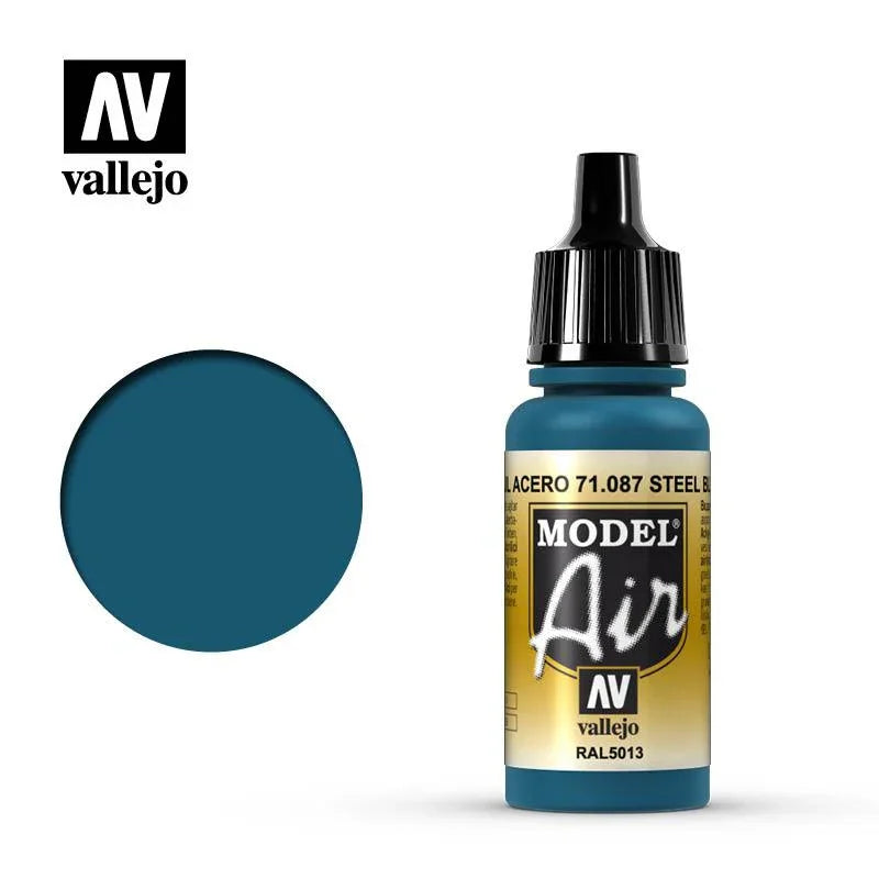 Vallejo 71087 Model Air Steel Blue Acrylic Paint 17ml - A-Z Toy Hobby