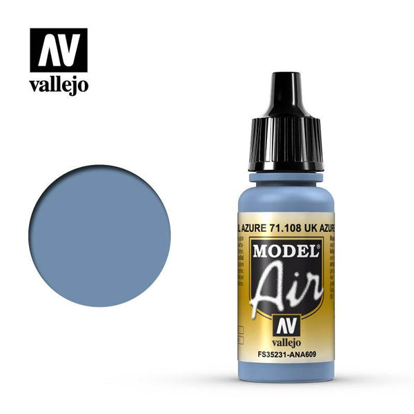 Vallejo 71108 Model Air UK Azure Blue Acrylic Paint 17ml - A-Z Toy Hobby