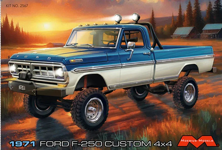 Moebius 2567 1971 Ford Lifted F-250 Custom 4x4 1/25 Model Kit - A-Z Toy Hobby