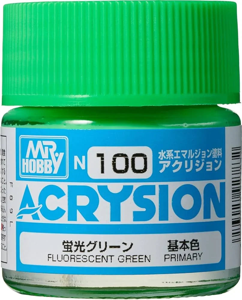 Mr. Hobby N100 Acrysion Fluorescent Green Paint 10ml - A-Z Toy Hobby