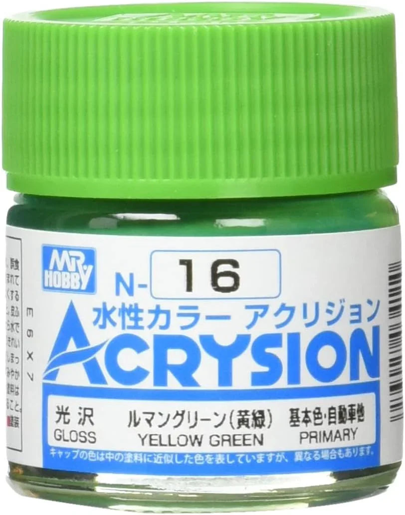 Mr. Hobby N16 Acrysion Yellow Green Paint 10ml - A-Z Toy Hobby