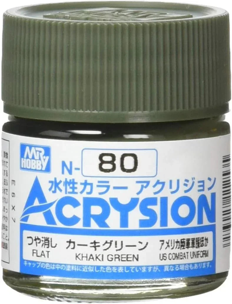 Mr. Hobby N80 Acrysion Khaki Green Paint 10ml - A-Z Toy Hobby