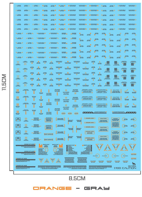 Delpi Mechanical Caution Water Decal for 1/100 (Gray + Orange)