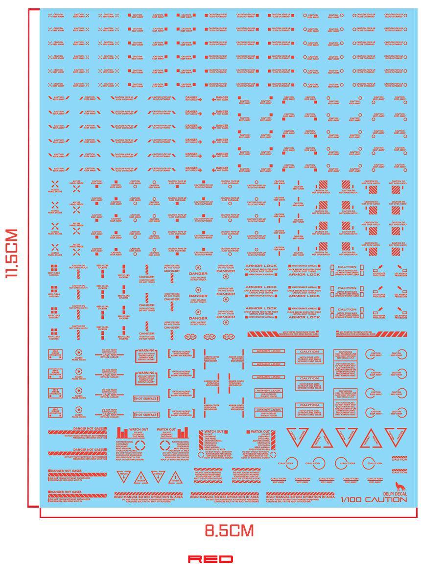 Delpi Mechanical Caution Water Decal for 1/100 (Red) - A-Z Toy Hobby