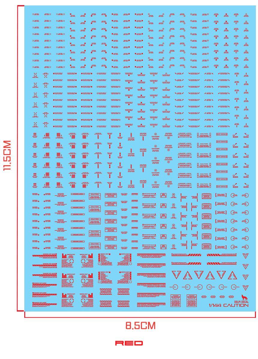Delpi Mechanical Caution Water Decal for 1/144 (Red) - A-Z Toy Hobby
