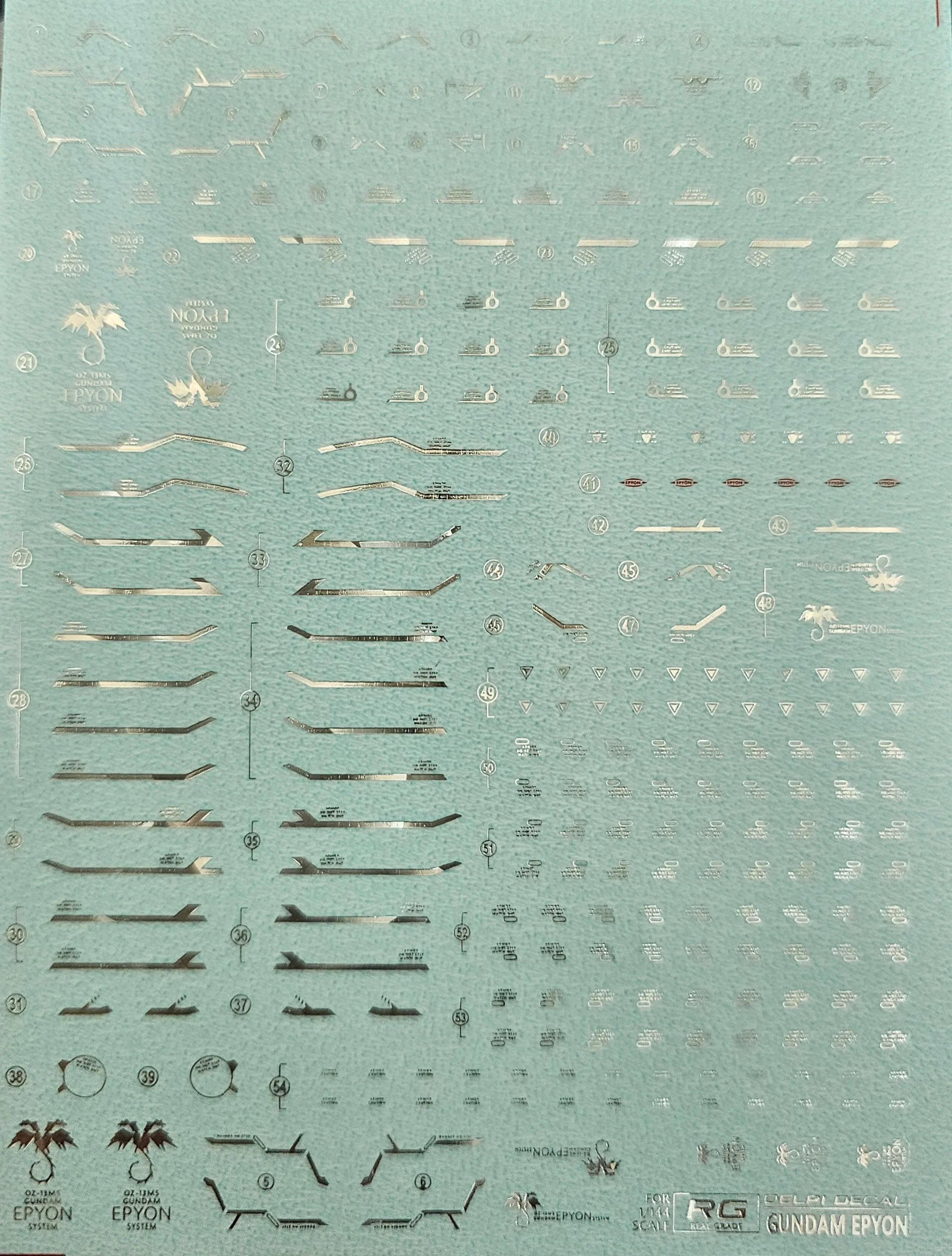 Delpi Silver Holo Water Decal For RG Epyon - A-Z Toy Hobby