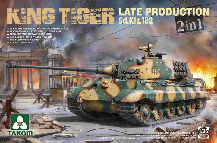 Takom 2130 German King Tiger Sd.Kfz.182 Late Production 2 In 1 1/35 Model Kit - A-Z Toy Hobby
