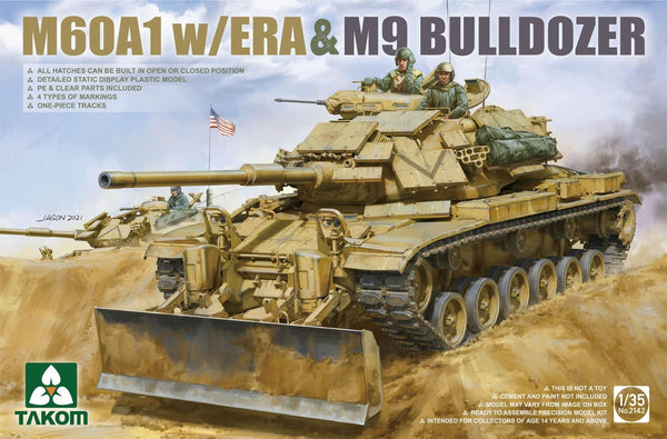 Takom 2142 M60A1 w/ ERA & M9 Bulldozer 1/35 Model Kit - A-Z Toy Hobby