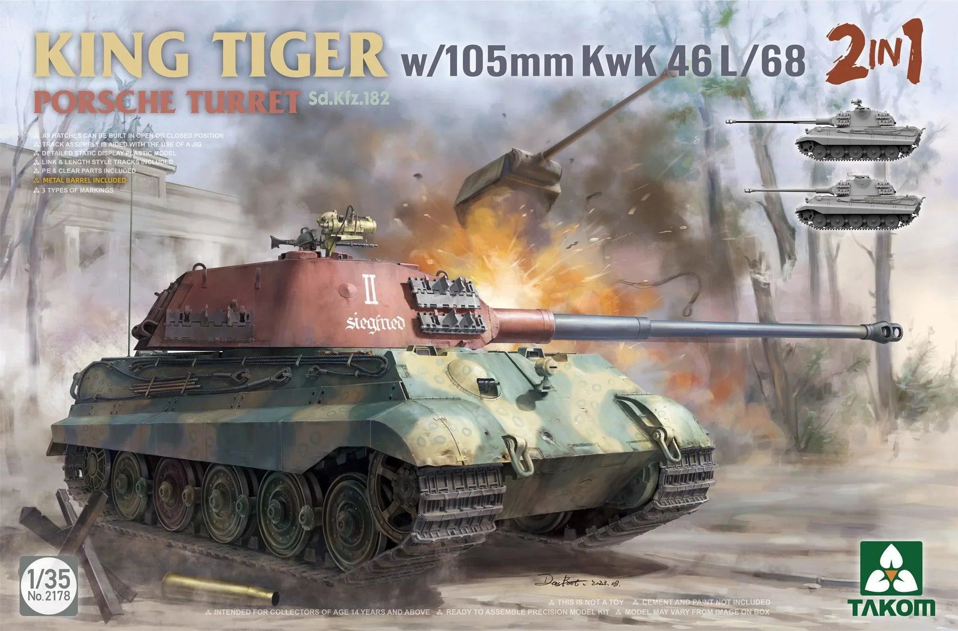 Takom 2178 King Tiger W/105Mm KwK 46L/68 1/35 Model Kit - A-Z Toy Hobby