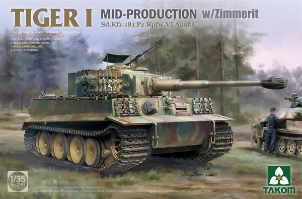 Takom 2198 Tiger I Mid Production w/Zimmerit Sd.Kfz.181 Pz.Kpfw.VI Ausf.E 1/35 Model Kit - A-Z Toy Hobby