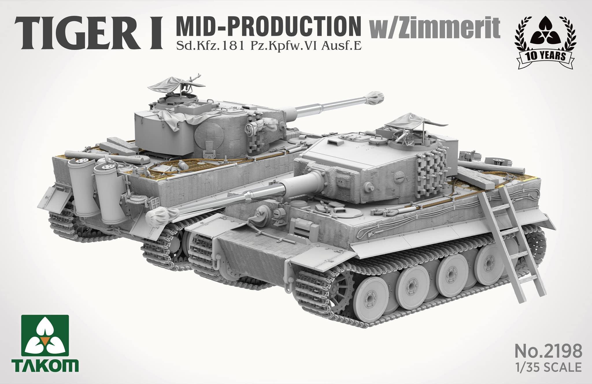 Takom 2198 Tiger I Mid Production w/Zimmerit Sd.Kfz.181 Pz.Kpfw.VI Ausf.E 1/35 Model Kit - A-Z Toy Hobby