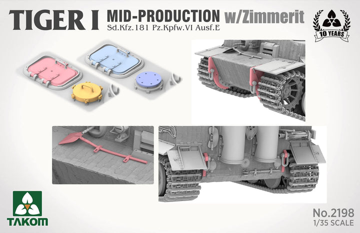 Takom 2198 Tiger I Mid Production w/Zimmerit Sd.Kfz.181 Pz.Kpfw.VI Ausf.E 1/35 Model Kit - A-Z Toy Hobby