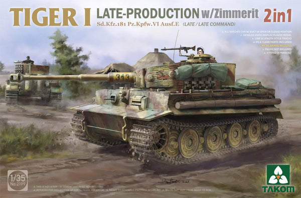 Takom 2199 Tiger I Late Production w/Zimmerit (Late/Late Command) 2 in 1 1/35 Model Kit - A-Z Toy Hobby