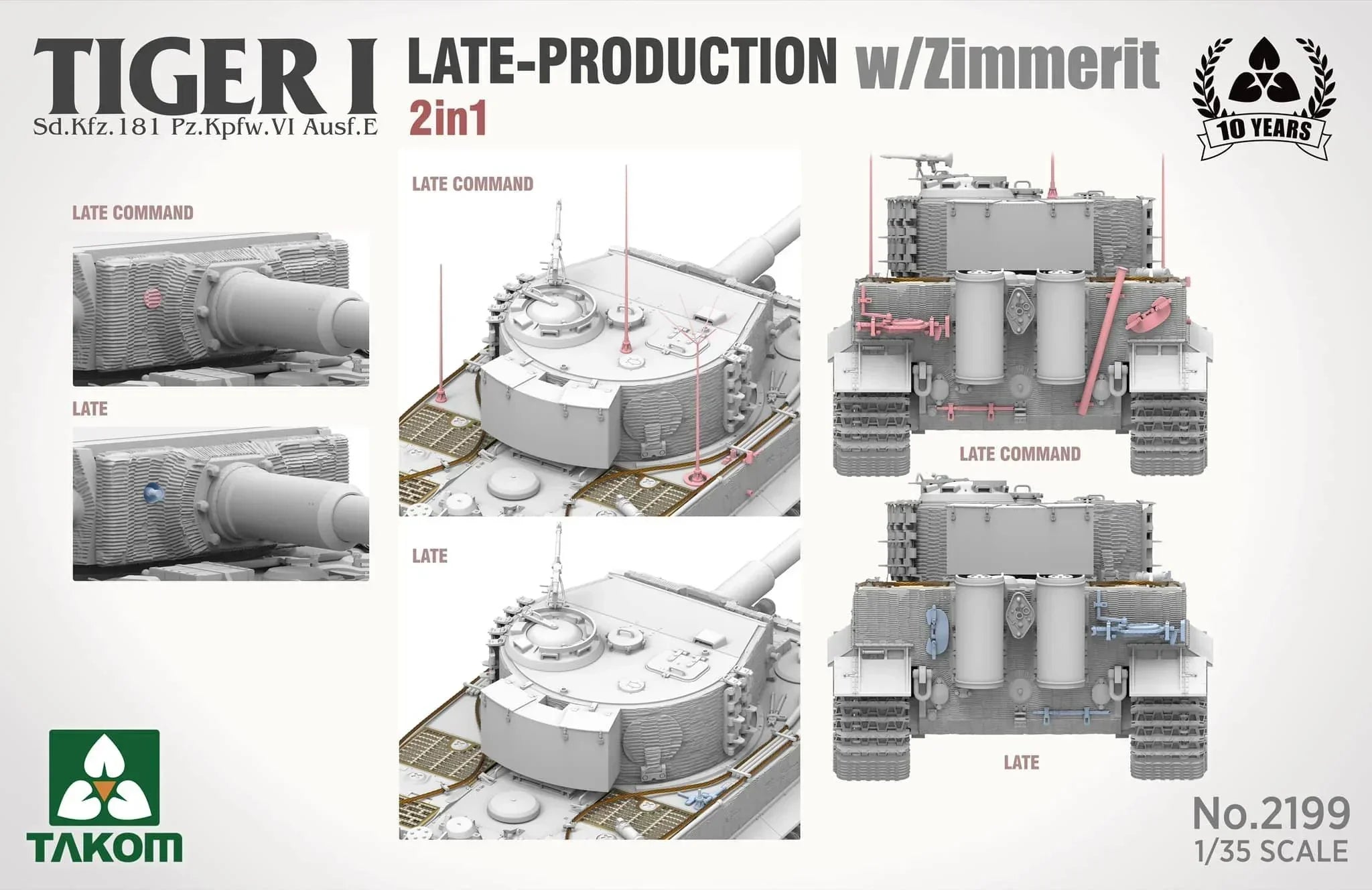 Takom 2199 Tiger I Late Production w/Zimmerit (Late/Late Command) 2 in 1 1/35 Model Kit - A-Z Toy Hobby