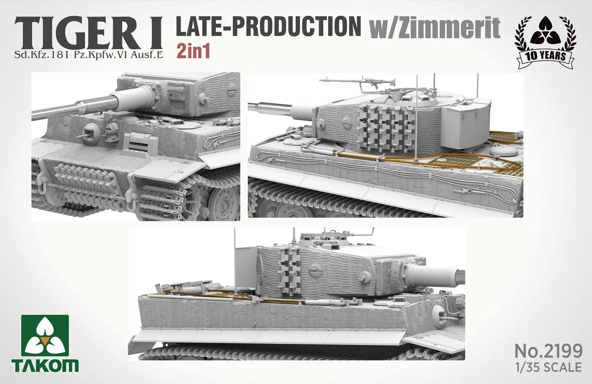 Takom 2199 Tiger I Late Production w/Zimmerit (Late/Late Command) 2 in 1 1/35 Model Kit - A-Z Toy Hobby
