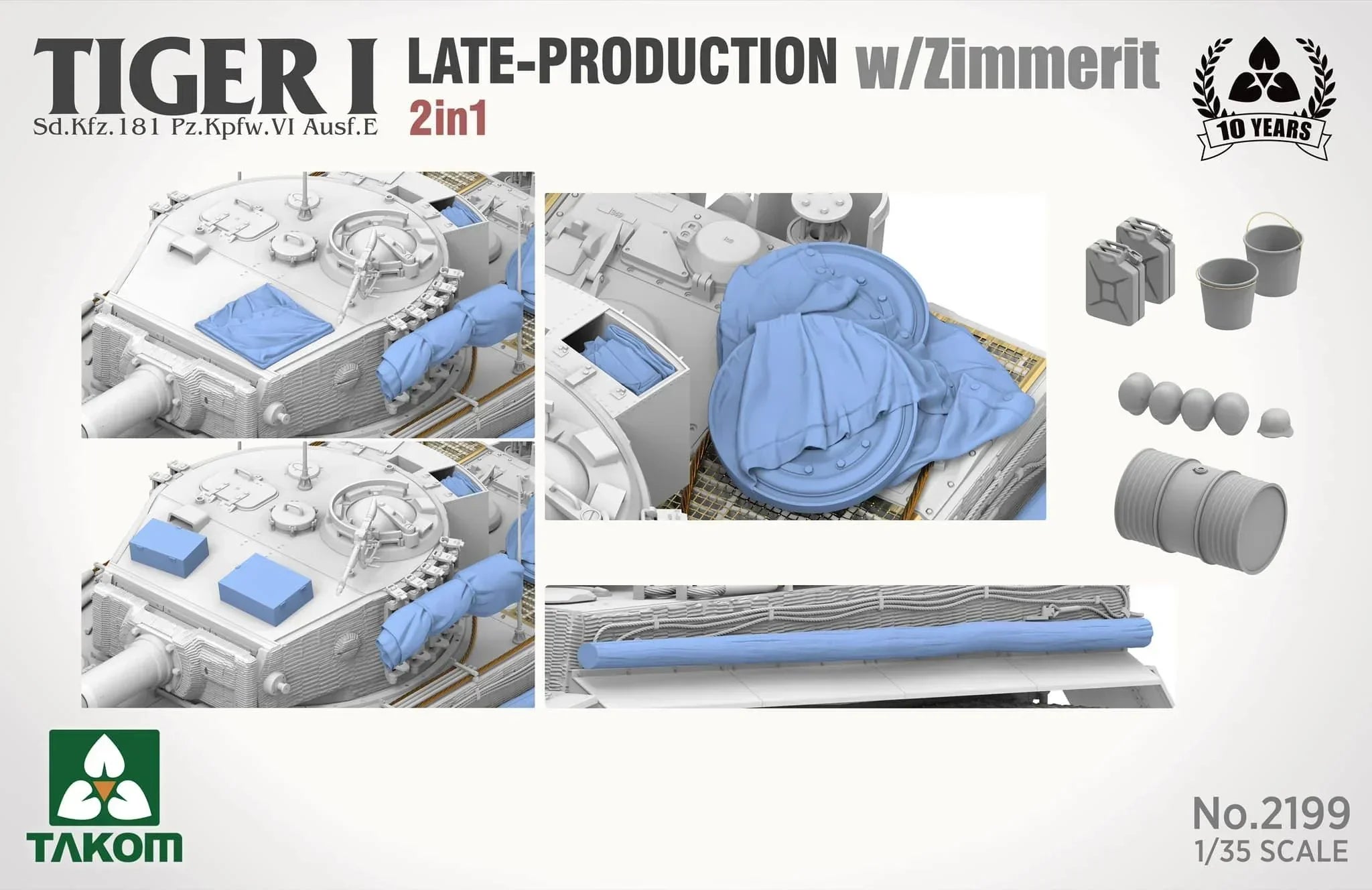 Takom 2199 Tiger I Late Production w/Zimmerit (Late/Late Command) 2 in 1 1/35 Model Kit - A-Z Toy Hobby