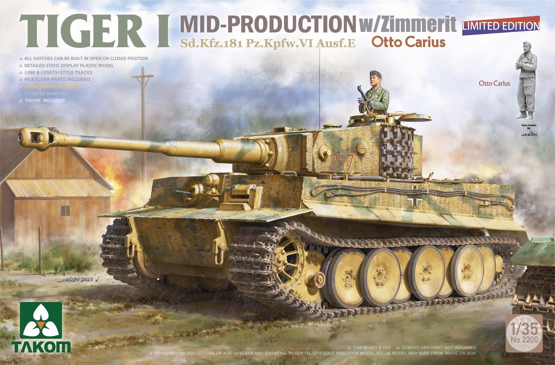 Takom 2200 Tiger I Mid Production w/Zimmerit Otto Carius (Limited edition) 1/35 Model Kit - A-Z Toy Hobby