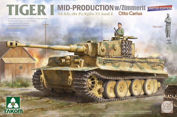 Takom 2200 Tiger I Mid Production w/Zimmerit Otto Carius (Limited edition) 1/35 Model Kit - A-Z Toy Hobby
