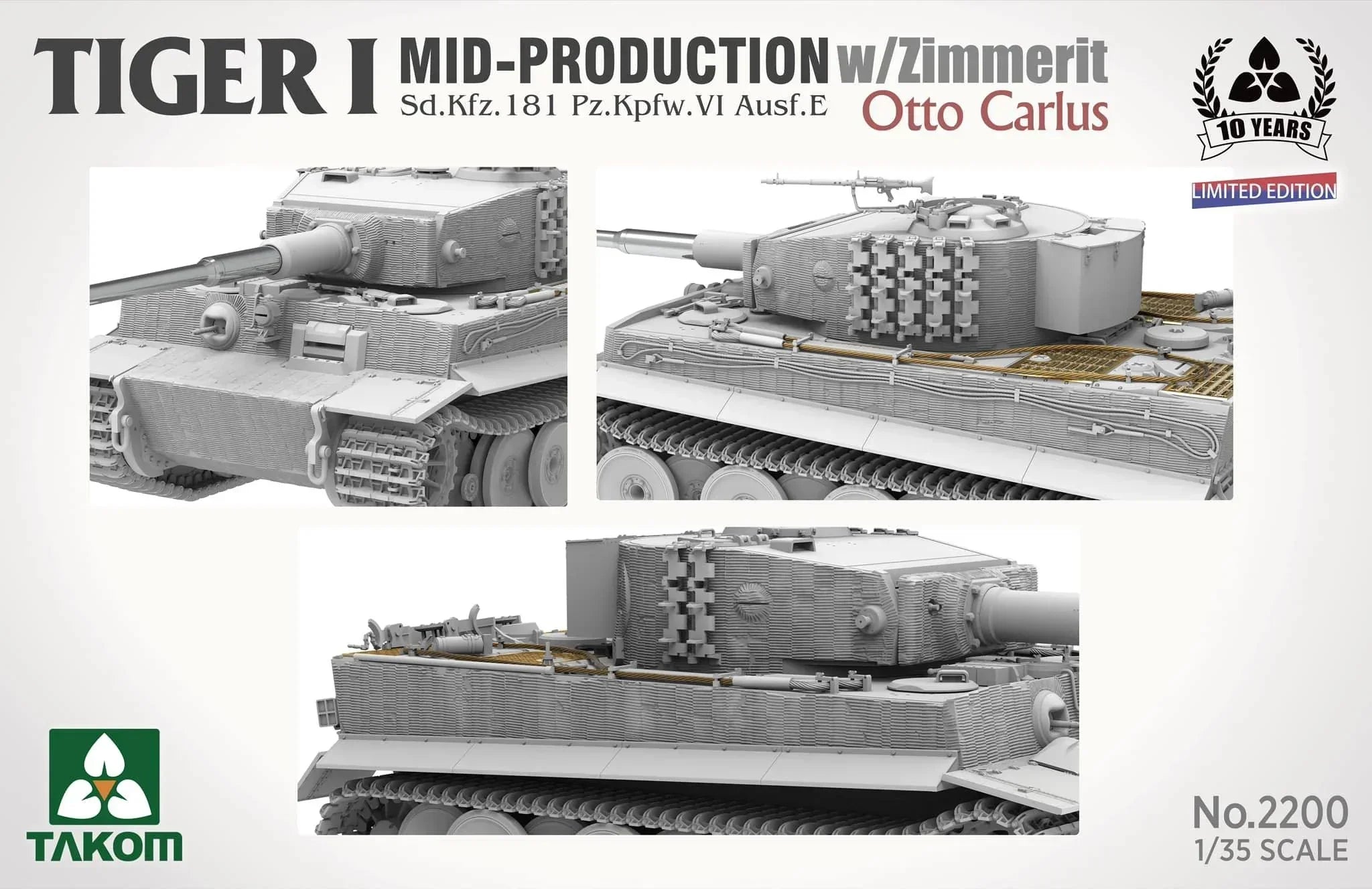 Takom 2200 Tiger I Mid Production w/Zimmerit Otto Carius (Limited edition) 1/35 Model Kit - A-Z Toy Hobby