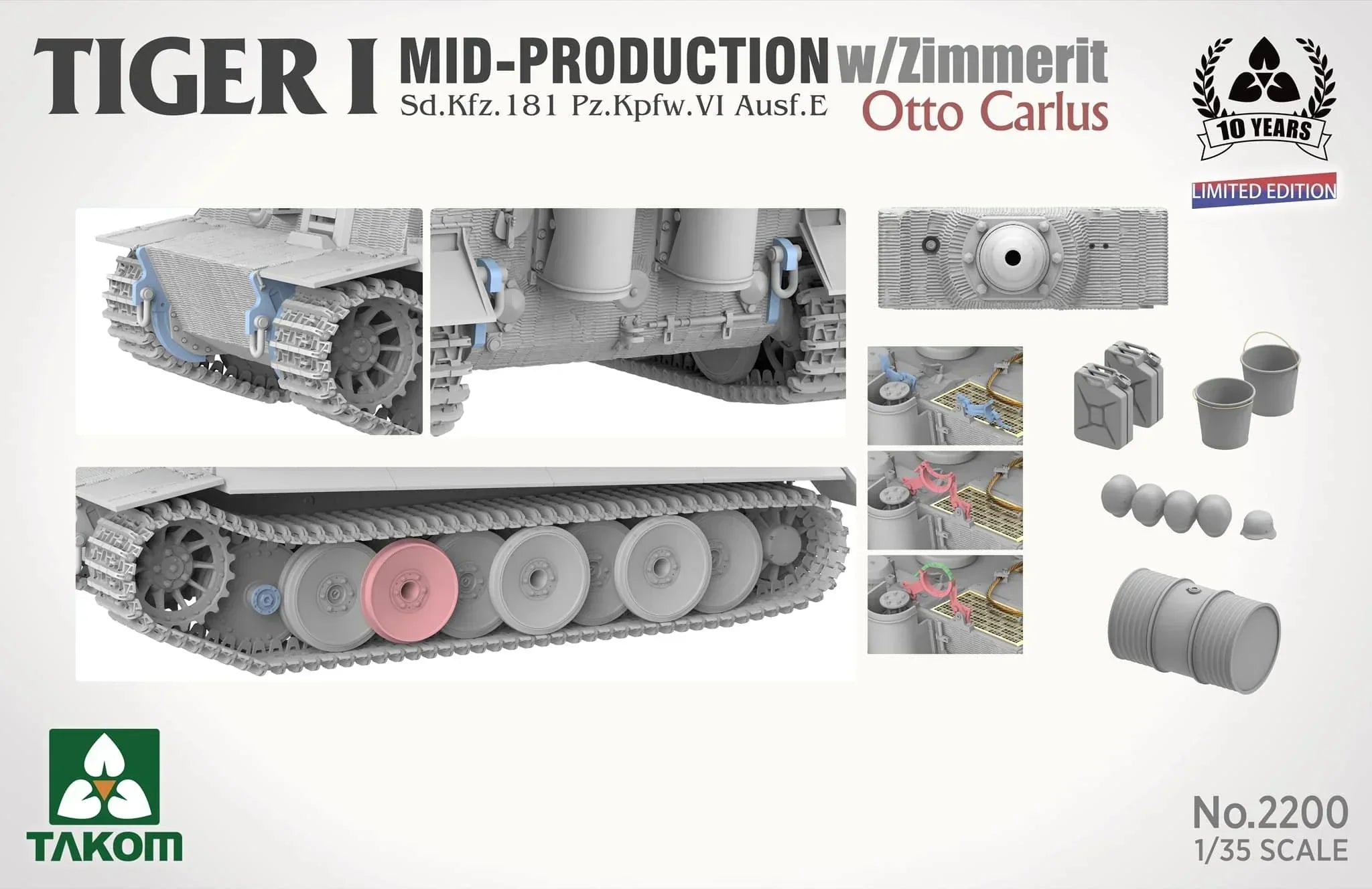 Takom 2200 Tiger I Mid Production w/Zimmerit Otto Carius (Limited edition) 1/35 Model Kit - A-Z Toy Hobby