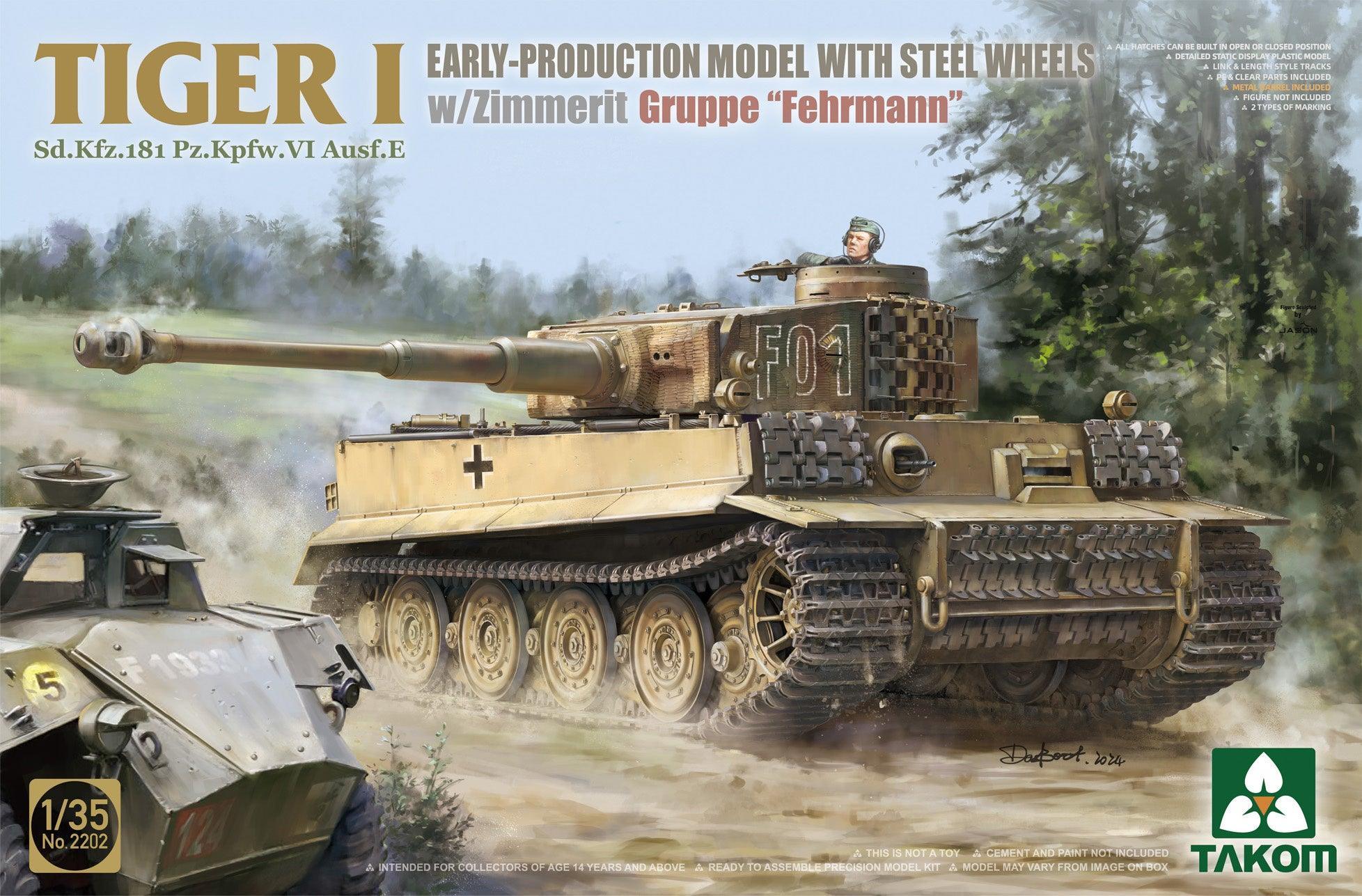 Takom 2202 Tiger I Early Production w/ Steel Wheels Zimmerit Groppe Fehrmann 1/35 Model Kit - A-Z Toy Hobby