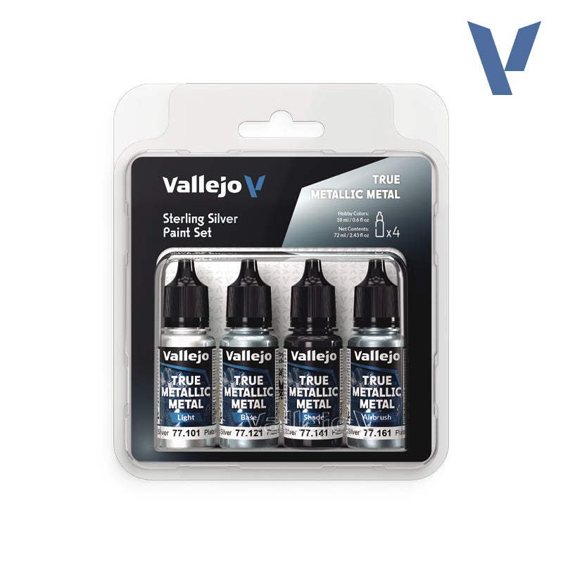 Vallejo 77251 True Metallic Metal Sterling Silver Paint Set