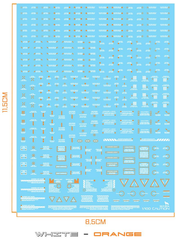 Delpi Mechanical Caution Water Decal for 1/100 (White + Orange)