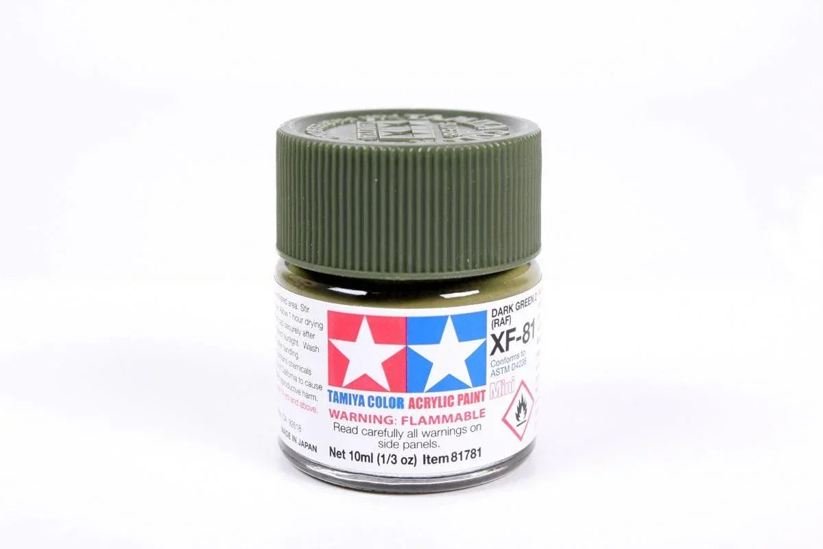 Tamiya 81781 XF-81 Dark Green 2 (RAF) Acrylic Mini Paint 10ml TAM81781 - A-Z Toy Hobby