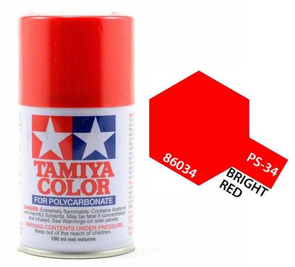 Tamiya 86034 PS-34 Bright Red Polycarbonate Spray Paint 100ml TAM86034 - A-Z Toy Hobby