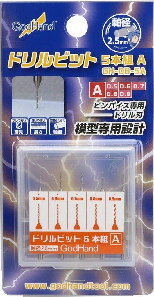 GodHand Drill Bit Set A of 5 0.5mm-0.9mm GH-DB-5A - A-Z Toy Hobby