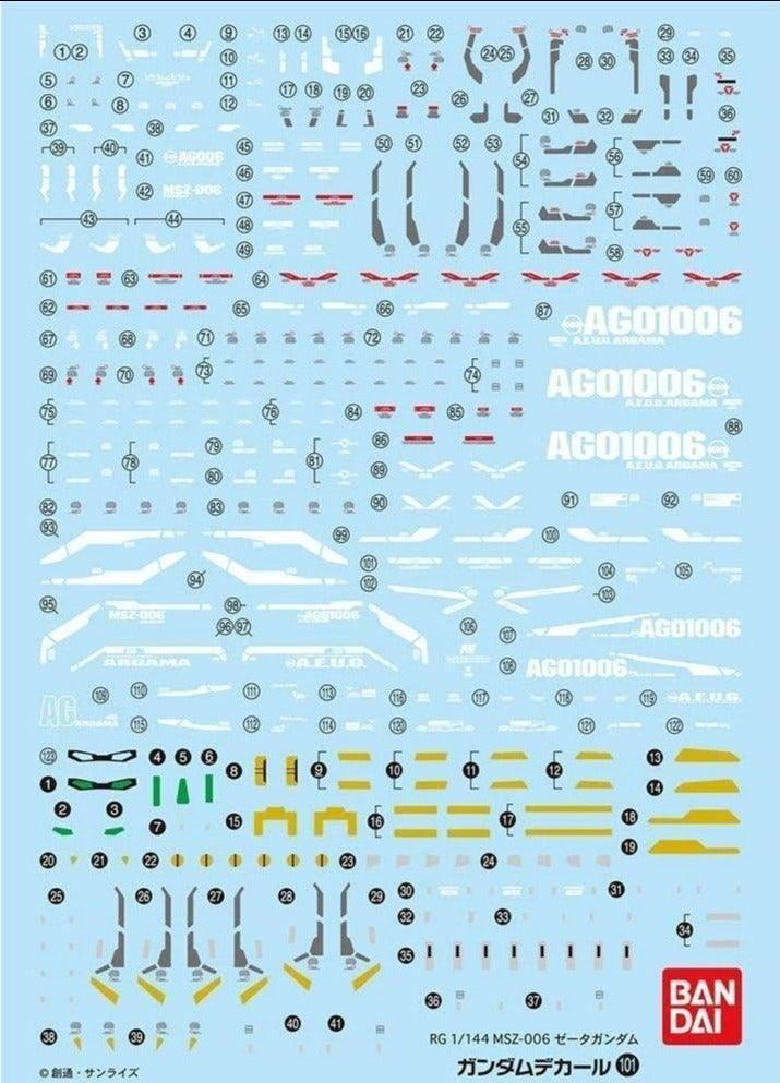 Bandai Gundam Decal GD-101 Zeta Gundam RG 1/144 Decal - A-Z Toy Hobby