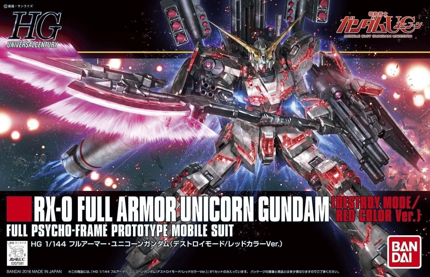 Bandai 199 Full Armor Unicorn Gundam (Destroy Mode) (Red Color Ver.) HGUC 1/144 Model Kit - A-Z Toy Hobby